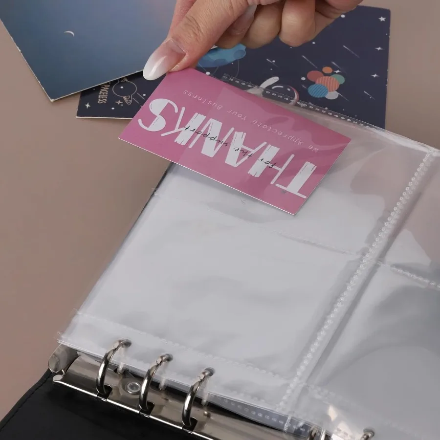 60 folhas de bolsos para fichário a5, 3 tamanhos, mangas para fichário de cartão de um lado para 6 anéis, 4 bolsos, 2 bolsos, 1 bolso