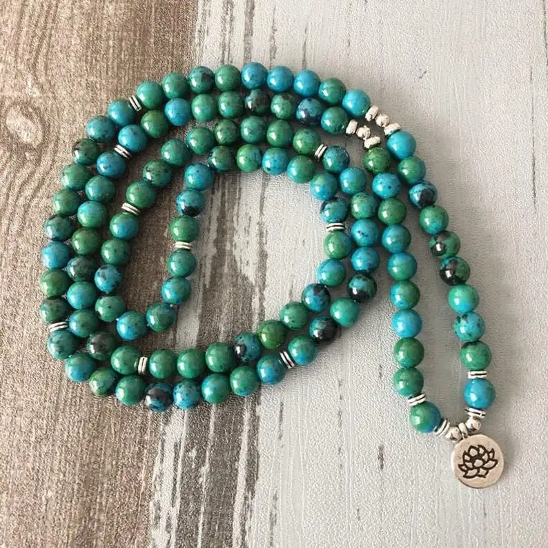 108 Mala Beads Prayer Necklace Bracelet-Chrysocolla Healing Stone Balance Calming Meditation Bracelet-Anxiety