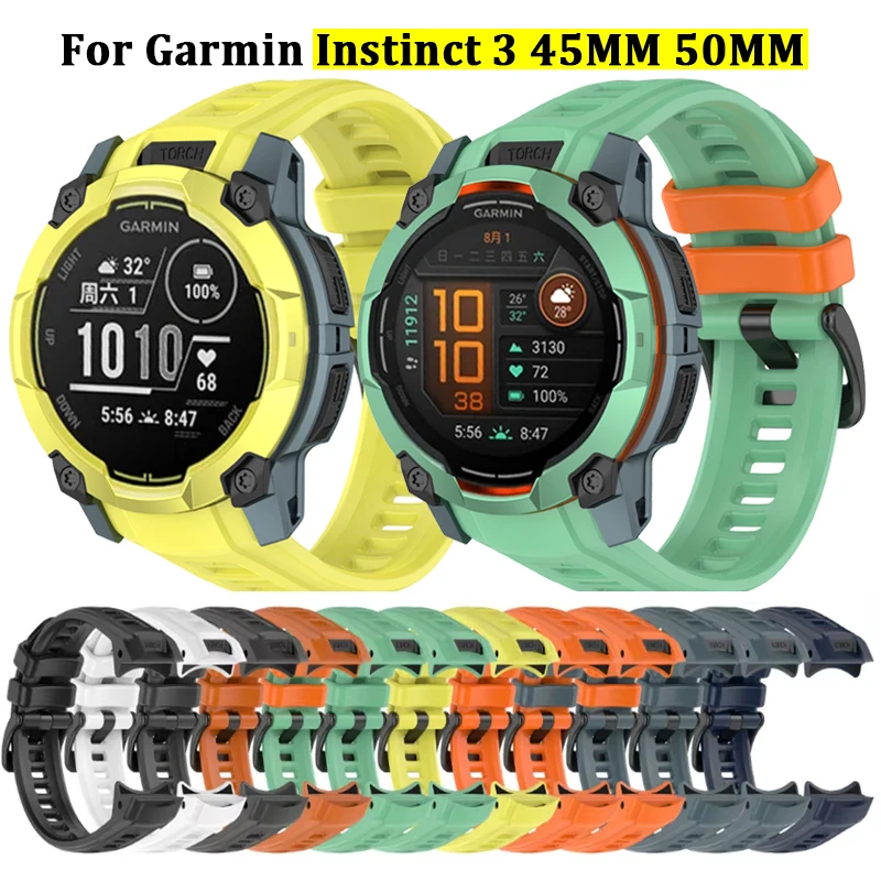 26mm 22mm Silicone Band Strap For Garmin Instinct 3 Solar 45mm 50mm/ Amoled 45mm 50mm Watchband Bracelet Replacement Accessories