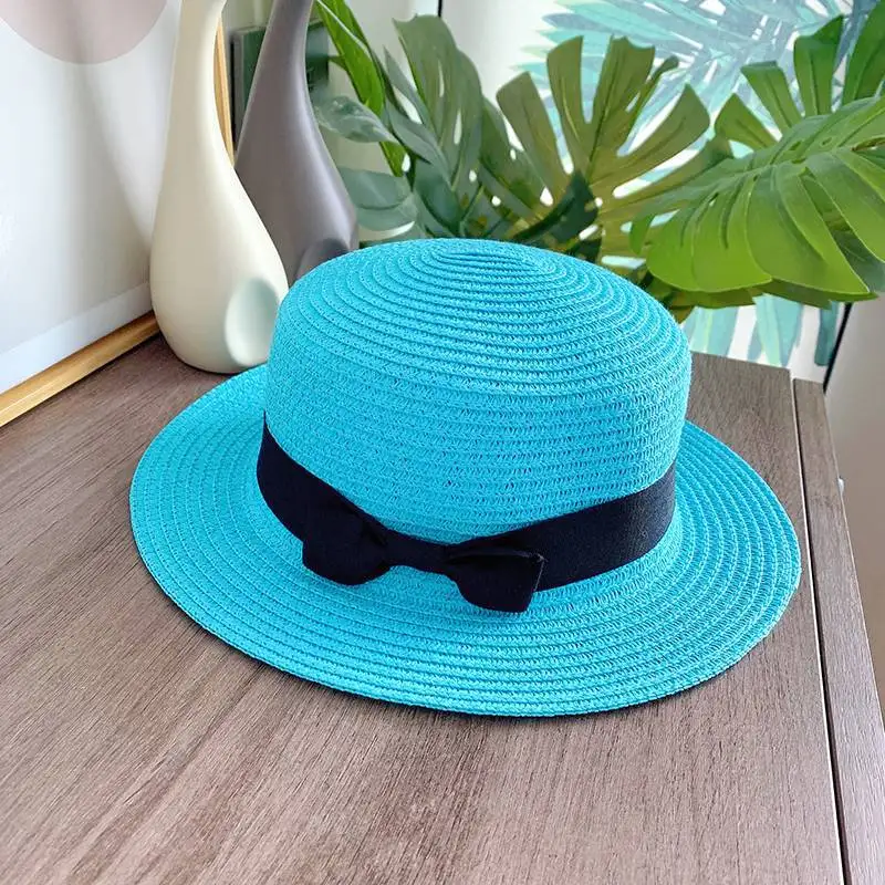 Chapeau de paille plat pour femmes, décontracté, shopping, plage, pour filles, église, courtoisie, panama, soleil