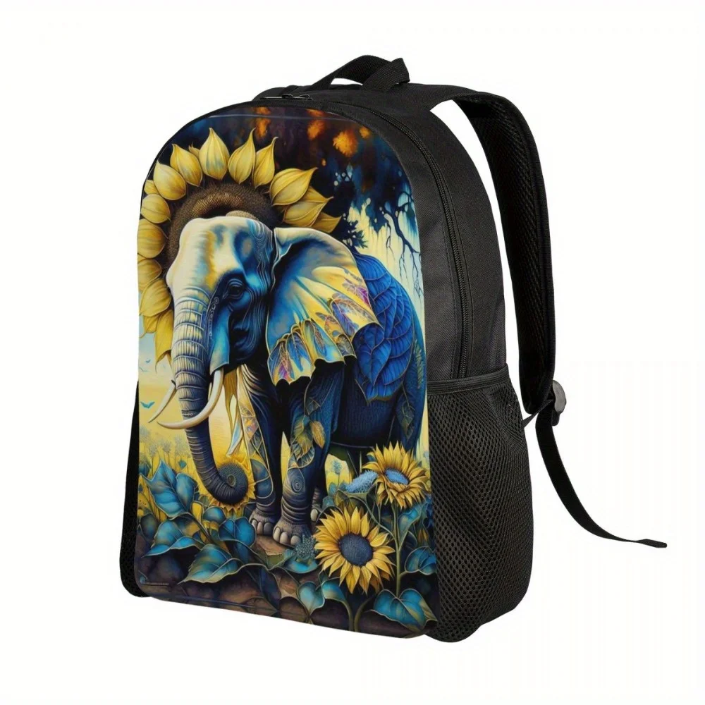 Mochila informal con estampado de elefante y girasol para hombre y mujer, bolso de viaje de gran capacidad, bolso de hombro ligero para ordenador portátil