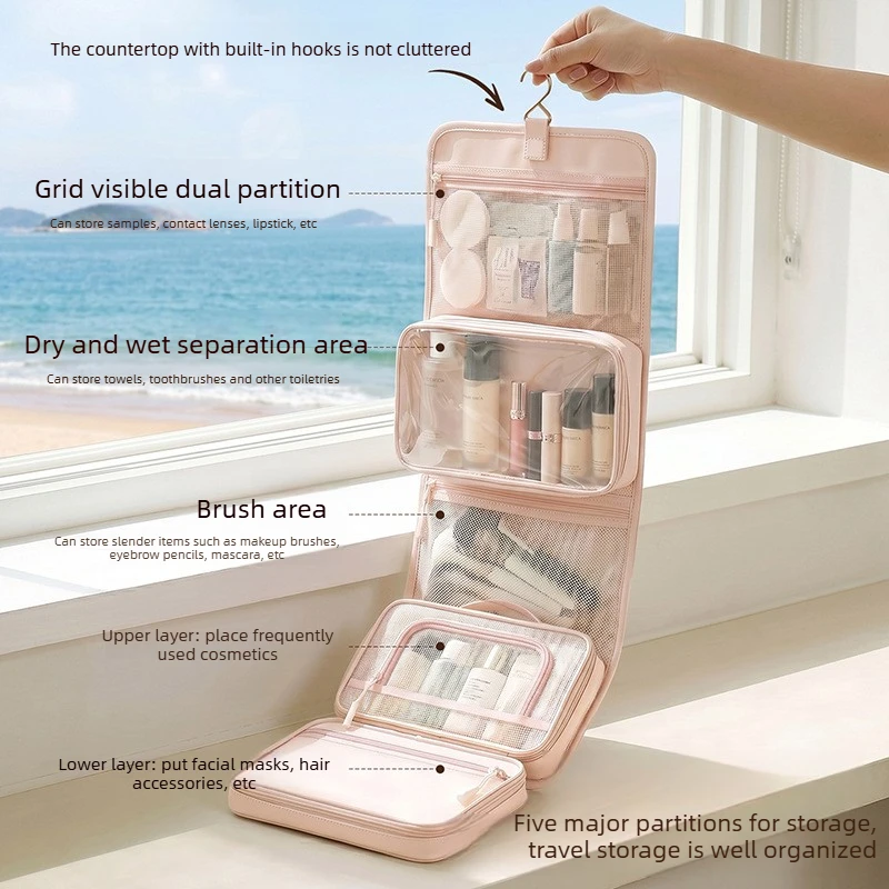 Borsa da Toilette da Viaggio Appendibile Multifunzionale Portatile Grande Capacità Organizer da Viaggio Minimalista Borsa per Cosmetici
