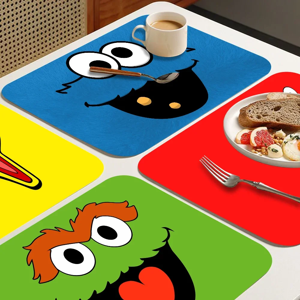 Cute Cookies ELMO Sesame Street Quick Drying Dish Mat Printed Kitchen Non-slip Cup Pad Drain Mats Dinnerware Cup Bottle Placemat