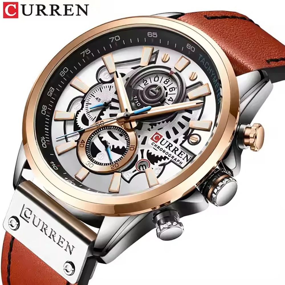 CURREN 8380 Waterproof multifunctional quartz watch; Business simple calendar men\'s leather watch