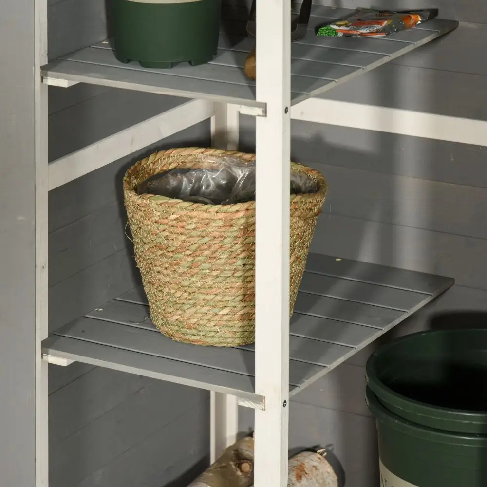 PINGGO Wooden Small Shed, Garden Storage Shed with Shelves and Bolt Latch, 75L X 56W X115H cm, Grey
