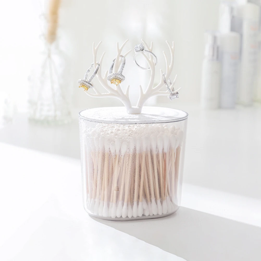 

Makeup Cotton Ball Holder Apothecary Jars Jewelry Box ganizer Antler Design Lipstick Storage Bathroom Accessories Clear