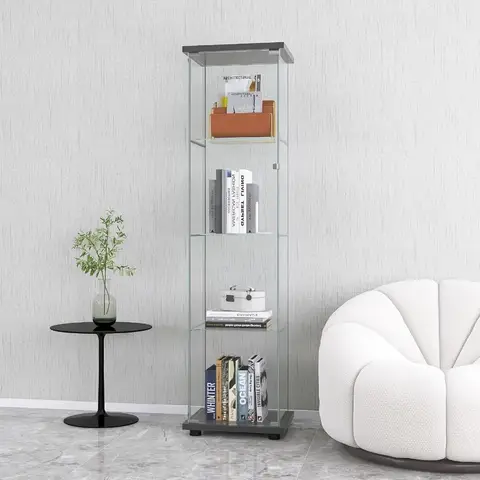 4-vånings vitrinskåp i härdat glas med glasdörr, golvstående, kuriosaskåp, samlingsvitrin, 17 B x 14,5 D x 64 H, svart 8 best sales skåp med glasdörr - №3