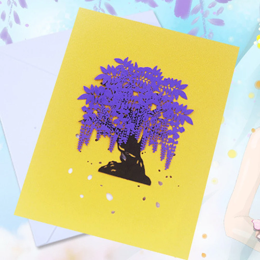 

Wisteria Pop Up Card 3D Flowers Creative Blessing Greeting Paper Cards Eco Friendly Safe Use Blank Space Foldable Stereo Design