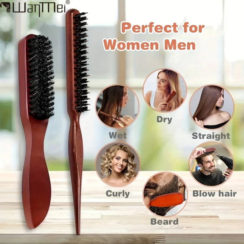WANMEI 1/2pcs Premium Hairbrush with Wooden Handle-Reduces Frizz and Static- Scalp Massage Brush Set for All Hair Types