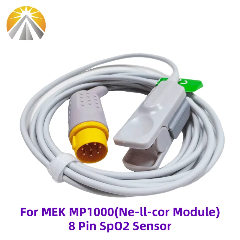 Sensor SpO2 reutilizable de 8 pines para MEK MP1000 MP1200 módulo de NE-LL-COR sonda de ritmo cardíaco SAO2 Clip de dedo para adultos sonda SpO2