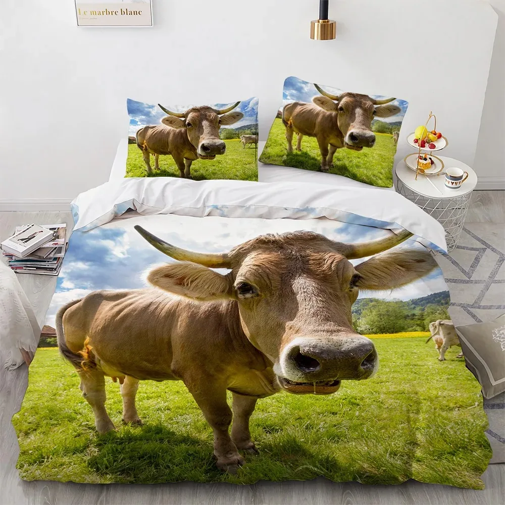 

Highland Cow Duvet Cover KingQueen Size,Farmhouse Animal Bull Bedding Set,Funny Cute Herbivores Quilt Cover for Kids Boys Girls