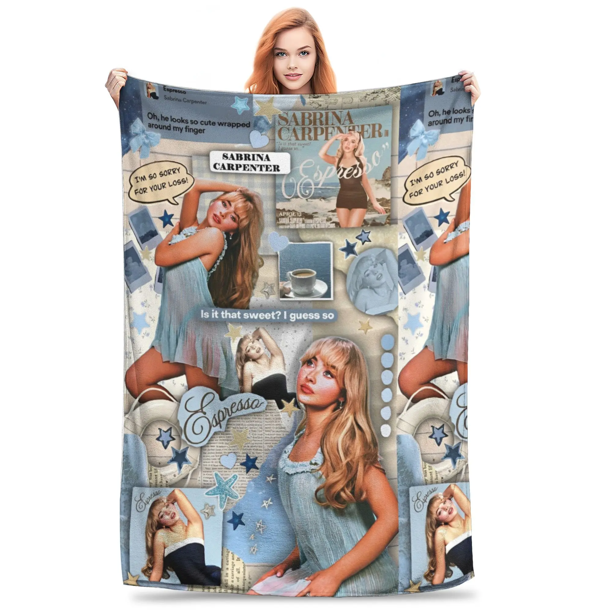 Singer Sabrina Carpenter Blankets Pop Music Flannel Vintage Breathable Throw Blankets for Chair Covering Sofa Spring Autumn