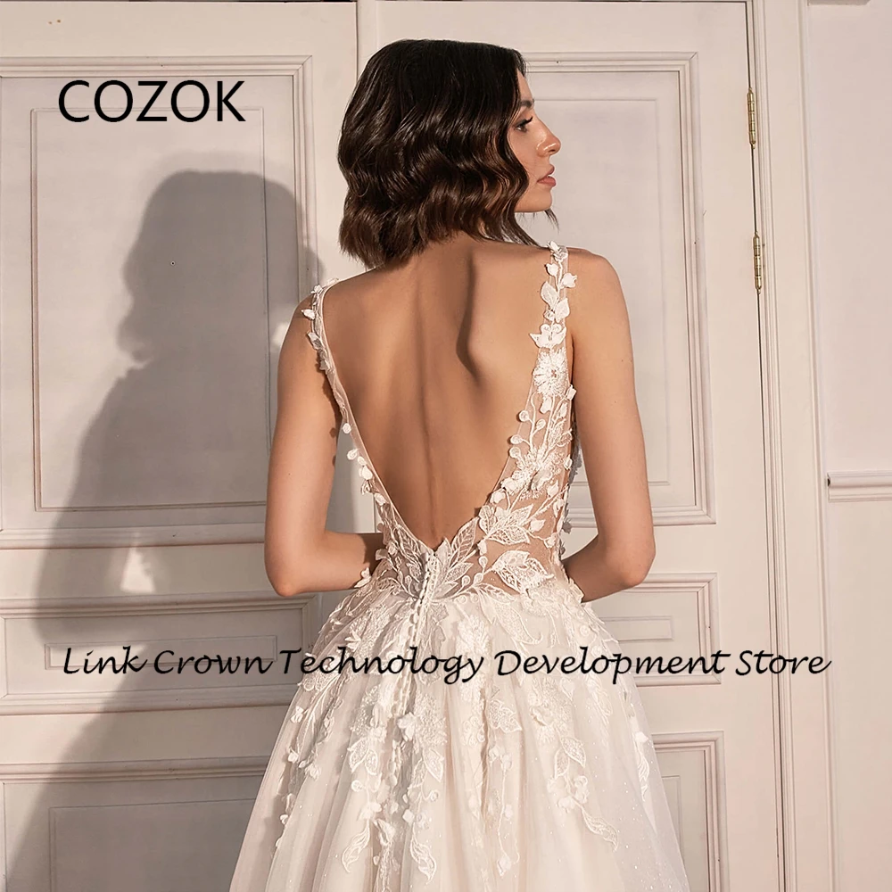 COZOK-Vestidos De Novia De corte en A para mujer, traje De tul suave sin mangas con Apliques De encaje, color marfil, novedad De verano, 2024