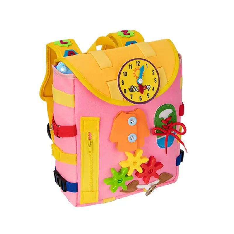 Montessori Felt Mochila para Criança, Busy Board, Brinquedos Educativos para Crianças, Habilidades Motoras Finas, Desenvolvimento