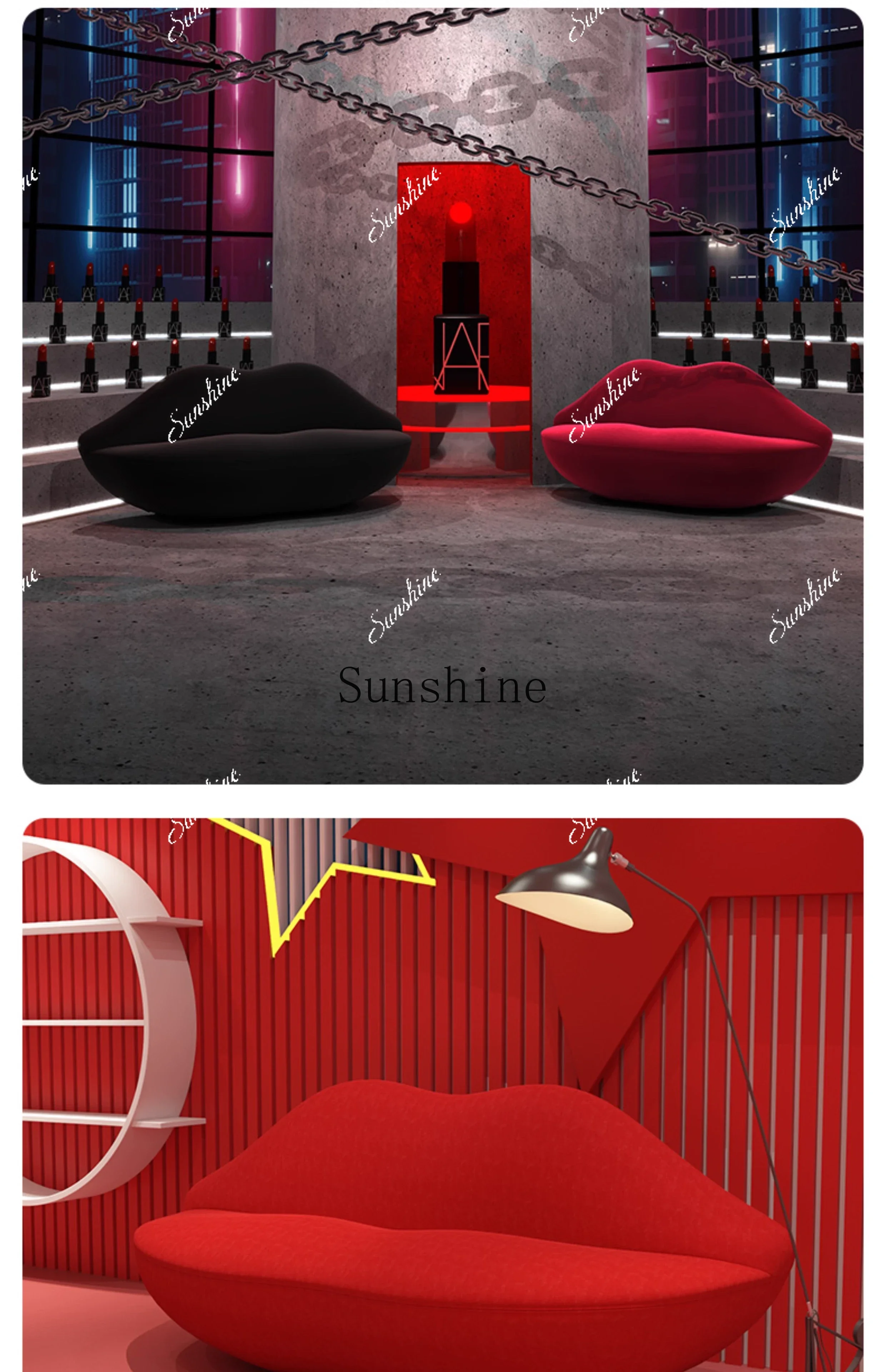 

creative special-shaped clothing store Women's clothing store Rest area Reception beauty salon Red lip fashion styling sofaP