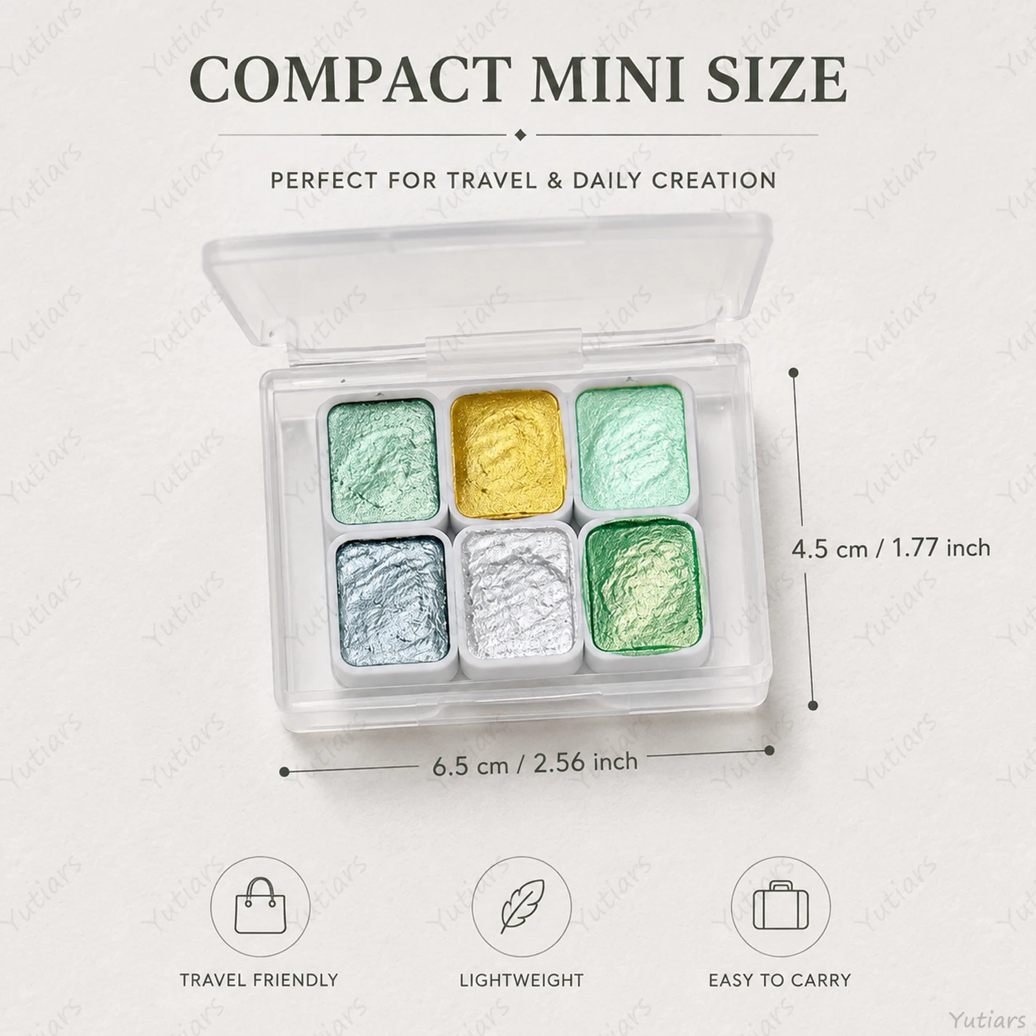 6 Colors Metallic Watercolor Paint Palette Set, Pearl Shimmer Solid Pigment with Portable Mini Case for Watercolor Painting