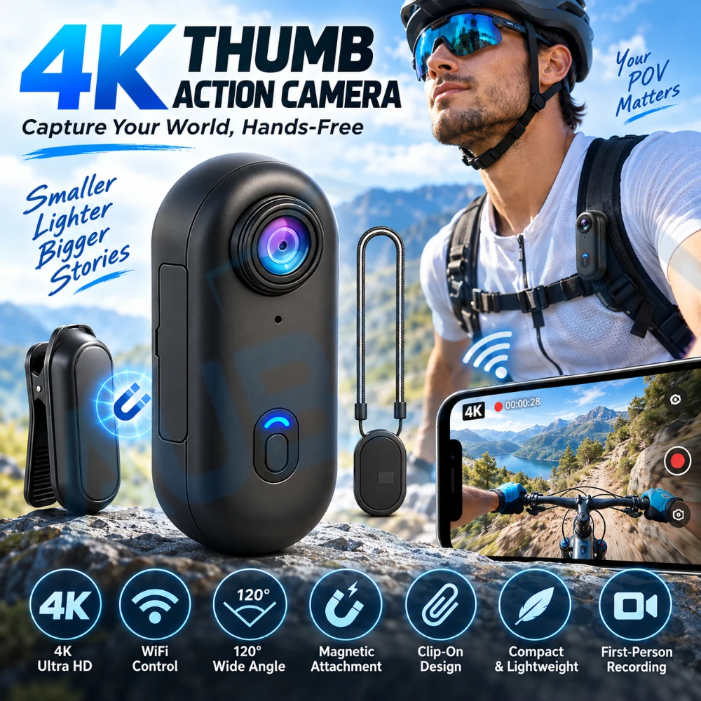 4K WiFi Action Camera Mini Magnetic Wearable POV Cam 120° Wide Angle Clip-On Sports Camera for Helmet Cycling Hiking Travel Vlog