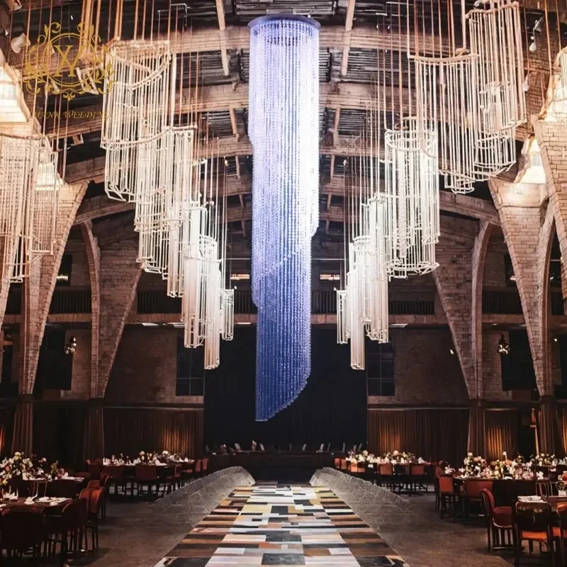 

6pcs Luxury Crystal Pendant Wedding Stage Hall Ceiling Hanging Decoration Slim Spiral Crystal Iridescent Bead Chandelier