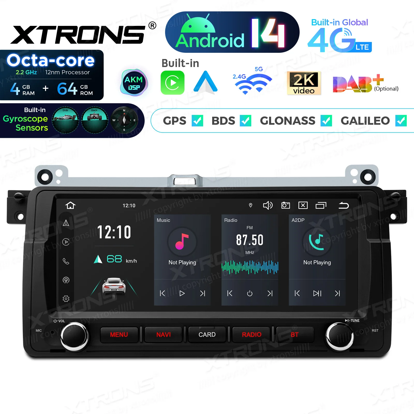 XTRONS 8.8" Android 14 Octacore 4+64GB Auto Multimedia Speler voor BMW E46 Rover 75 MG ZT 1998-2006 Stereo Radio met CarPlay Navi