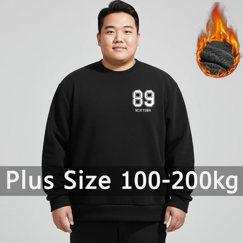 Plus Größe Männer Fleece Sweatshirts Winter Warme Plüsch Langarm Baumwolle Gedruckt Pullover 110-180 kg 5XL 6XL 7XL Große Größe Kleidung