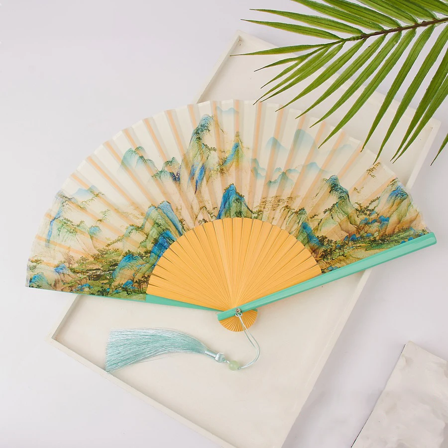 Retro Flower Pattern Home Decoration Elegent Bamboo Folding Fan Handheld Fan Dance Performance Props