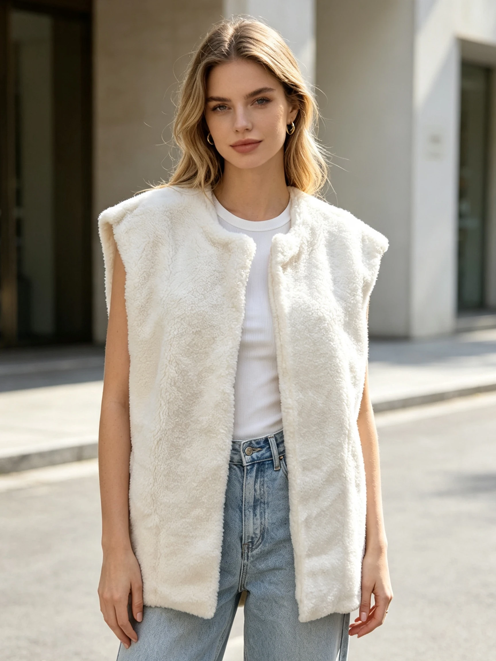 Ladies Casual Autumn Winter Versatile Simple Furry Vest Fashionable Outerwear for All Seasons