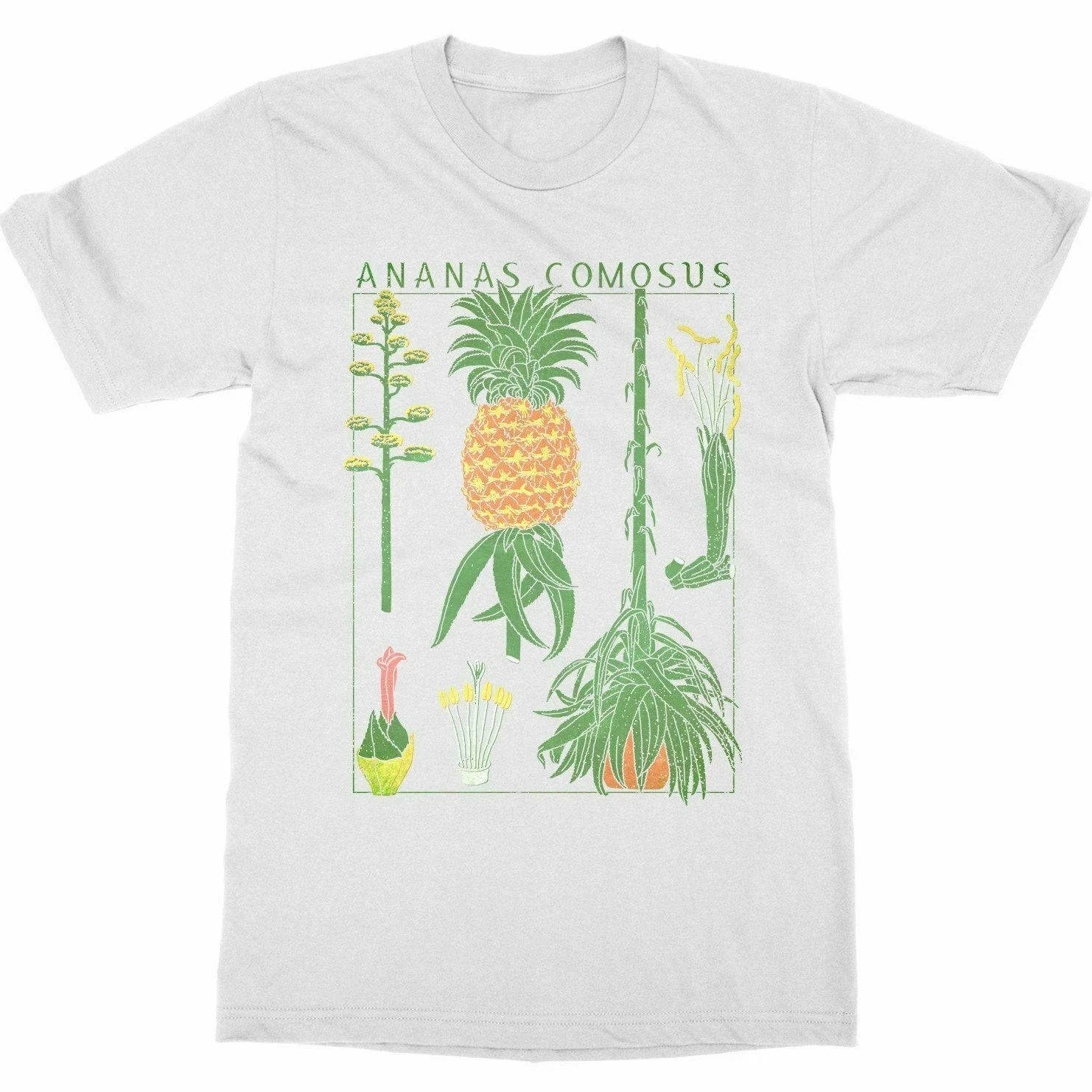 Botany Bloom Fruit Flower Grow Pineapple Plant Print Art T-Shirt 100% Cotton O-Neck Short Sleeve Casual Mens T-shirt Size S-3XL