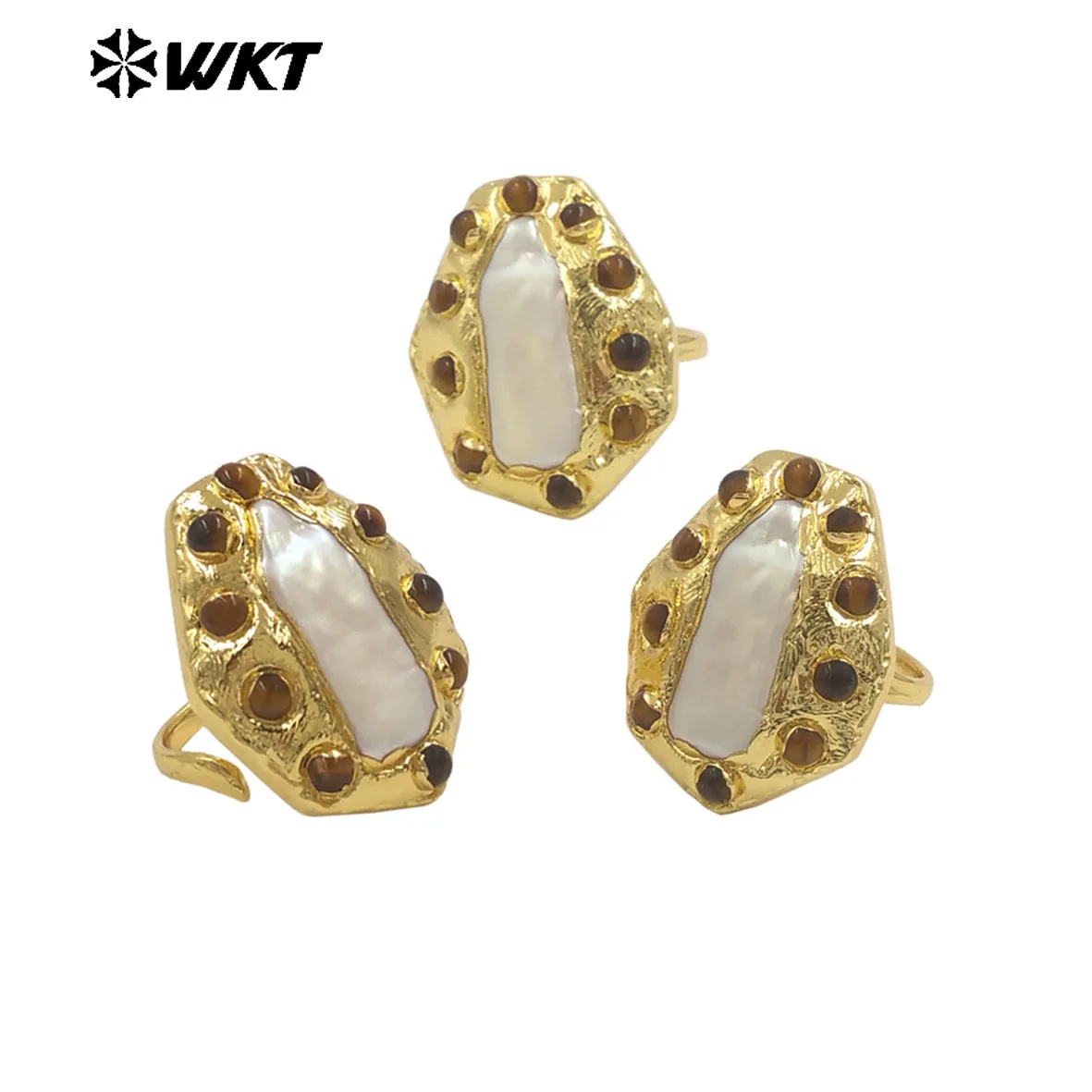 WT-MPR132 Special Design With Stone Beads And Freshwater Pearl Paved 18K Gold Plated Big Ring Wholesale Jewelry For Unisex