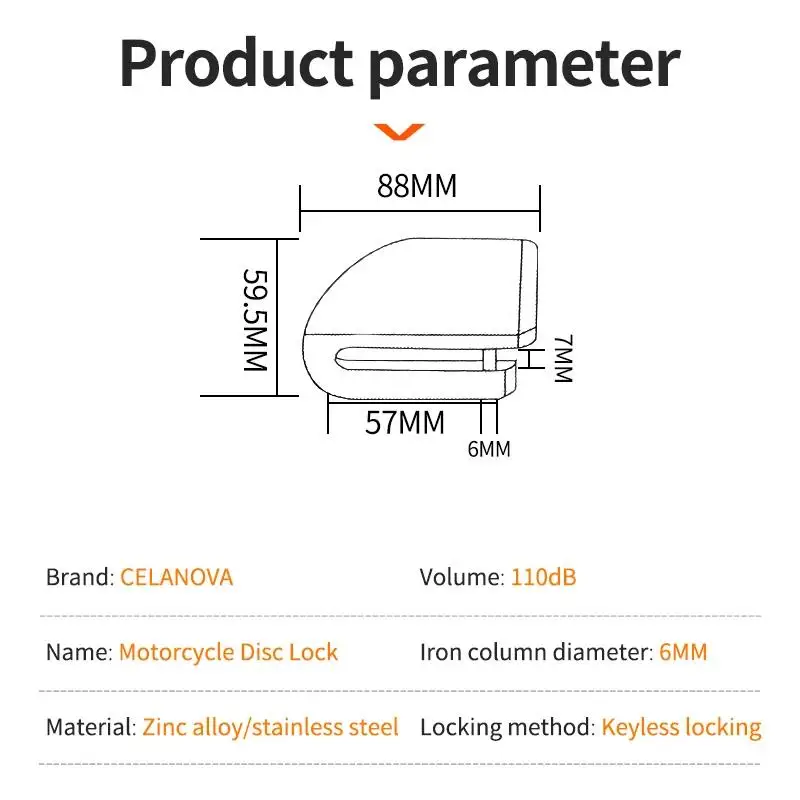 110dB Alarm Disc Lock Anti-Theft Motorcycle Brake Disc Padlock Waterproof E-Bike Scooter Bicycle Security Wheel Lock Accessories view 5