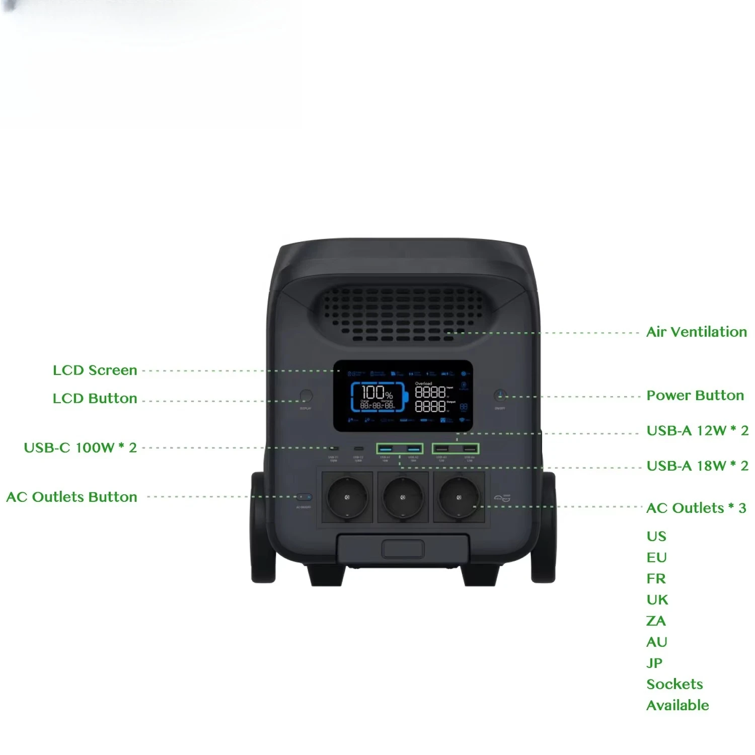 GOSTA MBS25H-3C Outdoor Portable Handle 2560WH 2.56KWH 3000W Night Solar Light LED UPS Power Bank Battery