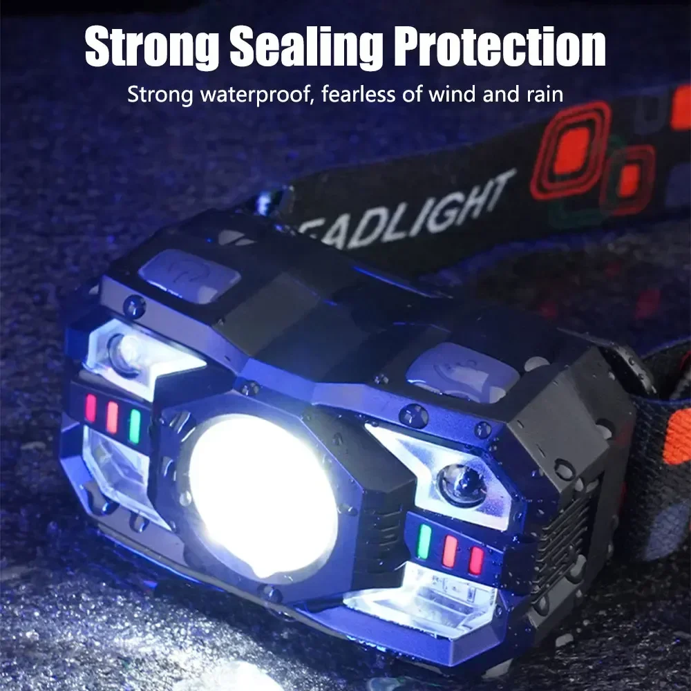 Ultra Bright LED Headlights with Rechargeable Wave Sensing Function Waterproof Outdoor Exploration Head Mounted Flashlight