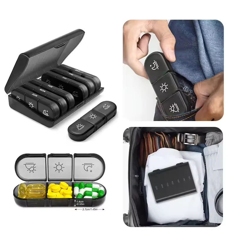 

1 шт. портативная дорожная коробка для таблеток, 7-дневный светонепроницаемый еженедельный органайзер для таблеток большой емкости для 3-кратного дня с отдельными доступами