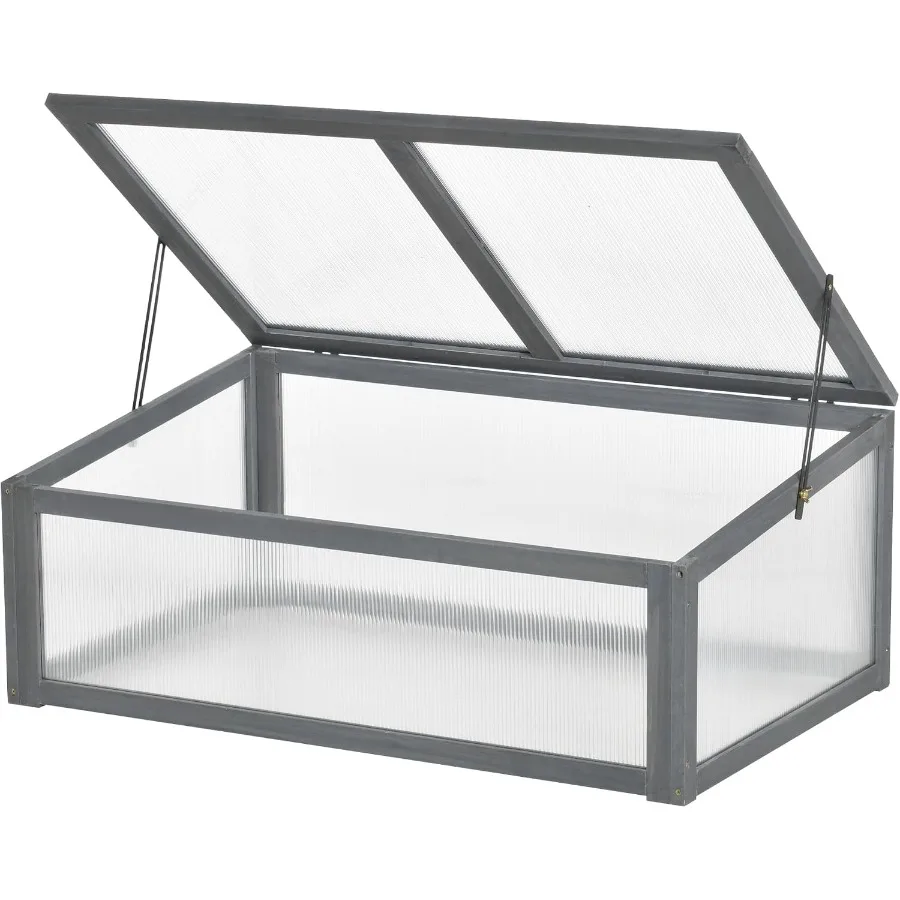 Mini greenhouse for outdoor gardening: wooden cold frame, natural wood color, durable and weather-resistant construction