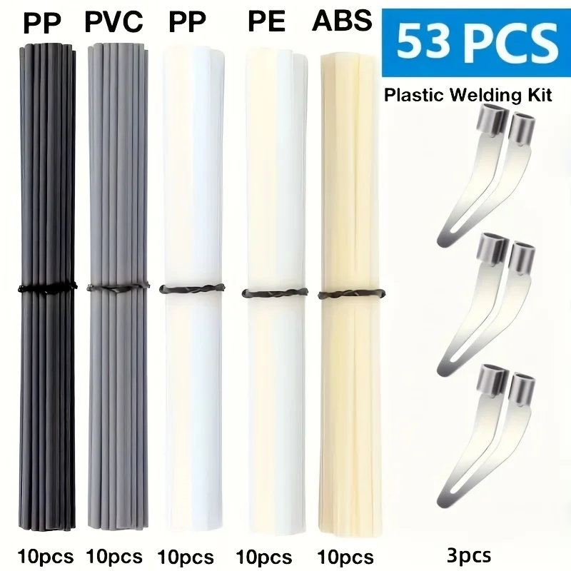53 pieces/set of plastic welding kits, ABS PP PVC PE plastic welding rods, soldering iron tips, car bumper repair tools,