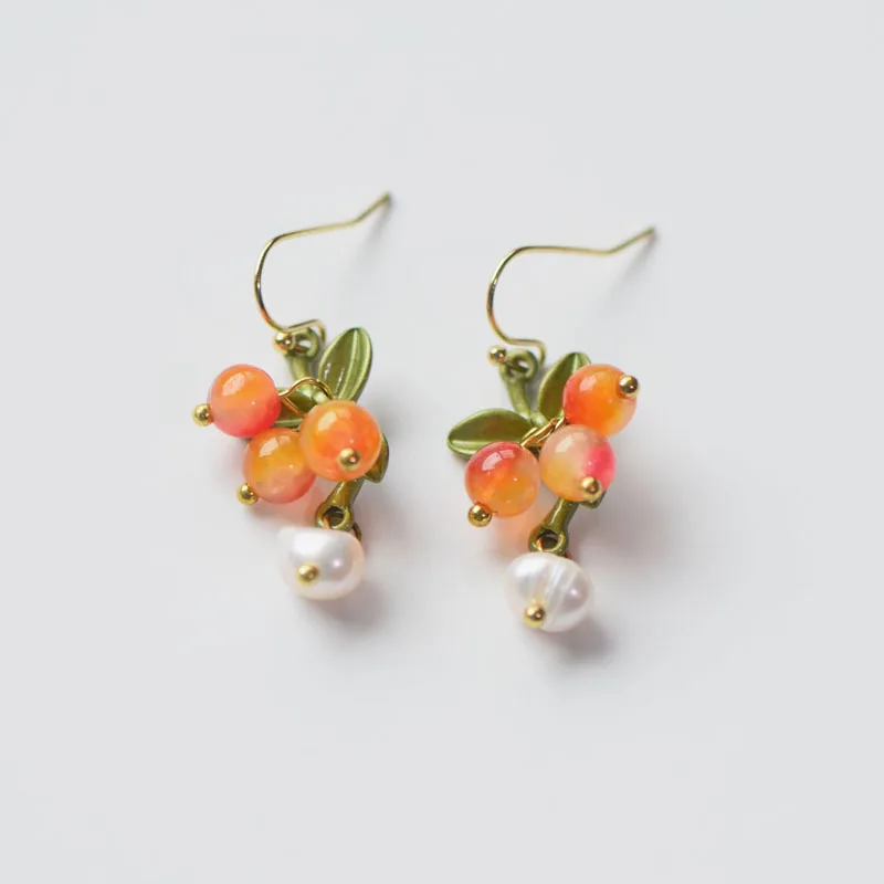 Unique Design Earring Cute Natural Stone Pearl Earrings Creative Flower With Leaf Earrings 2024 New Statement Jewelry Wholesale