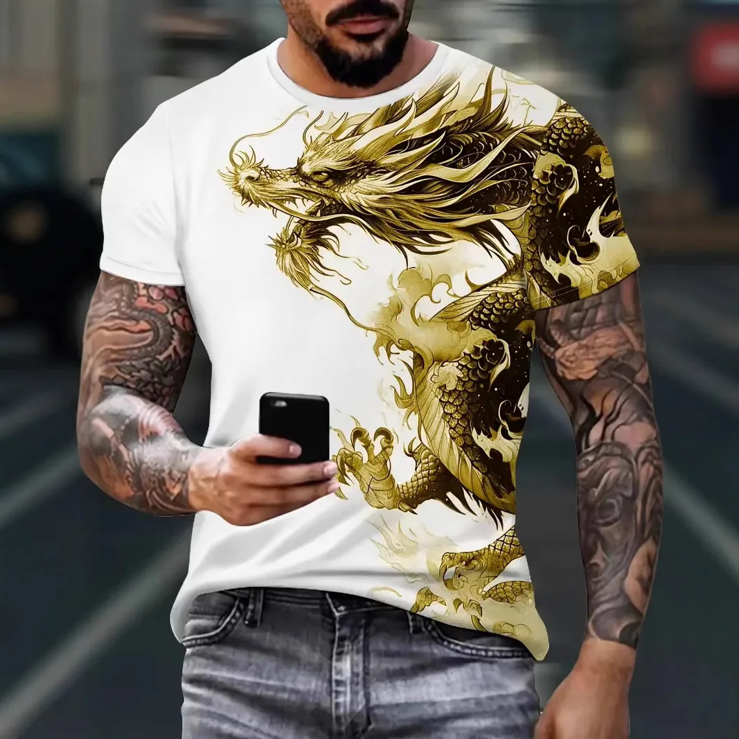 

Street cool and personalized 3D digital printed dragon pattern men's fashionable sports short sleeved casual t-shirt men