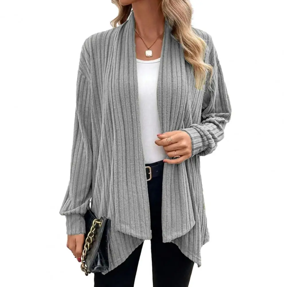 Solid Color Shawl Jacket Chic Cozy Women's Fall Cardigans Irregular Solid Color Soft Texture Mid-length Style for Comfort