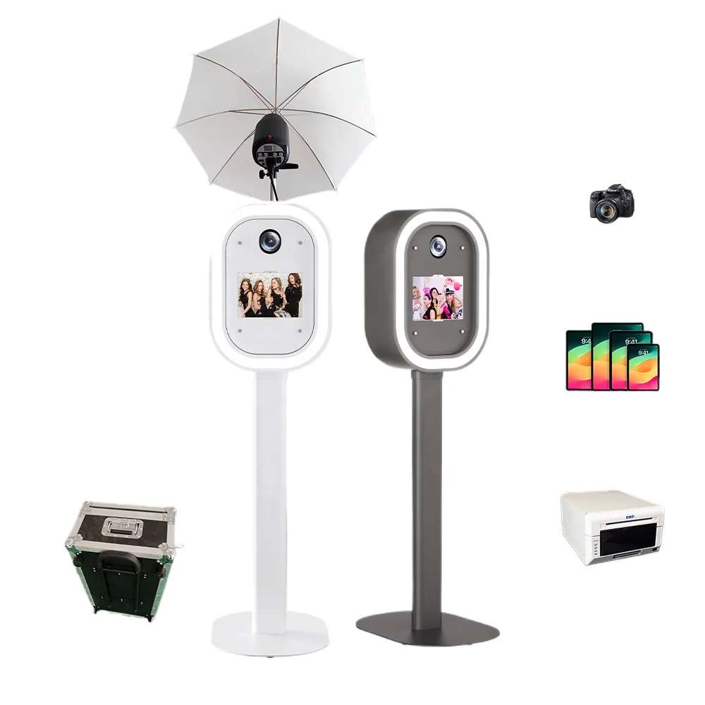 

2025 New Trend Oval iPad Photo Booth Stand Instant Selfie Dslr Photo Booth Shell With Flash Light for Wedding Party Photobooth