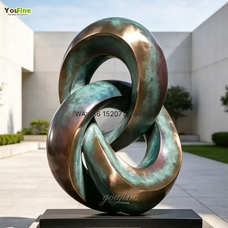 Wmwmnu Large Abstract Bronze Sculpture Twisted Circular Loop Design Verde Green Patina for Outdoor Garden Courtyard Art
