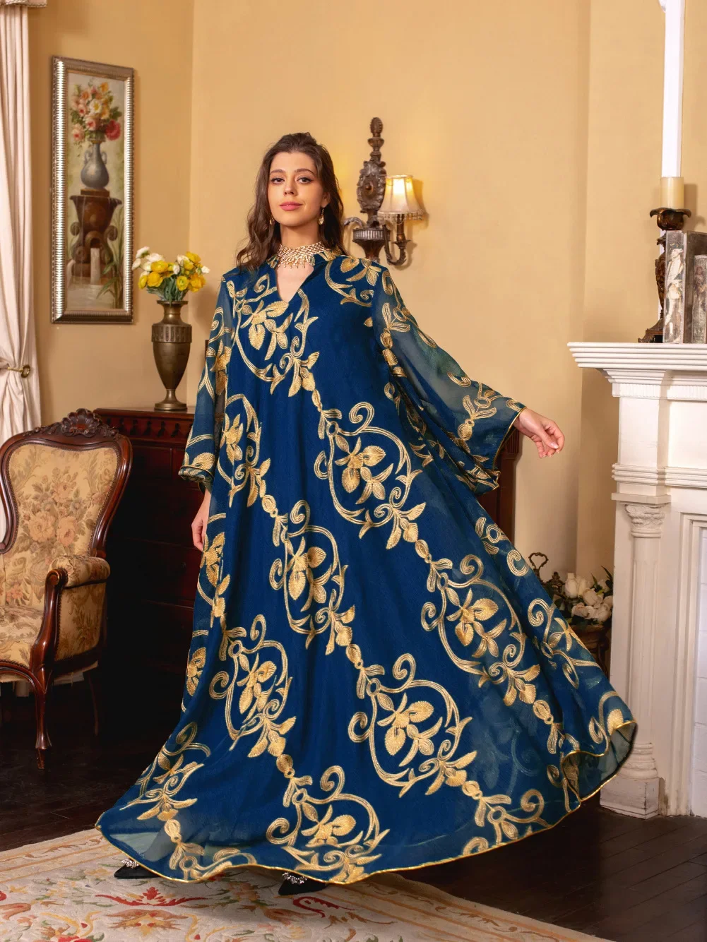 

Mesh Embroidered Abaya Women Muslim Maxi Dress Ramadan Eid Jalabiya Dubai Turkey Kaftan Islamic Evening Gown Robe Caftan Abayas