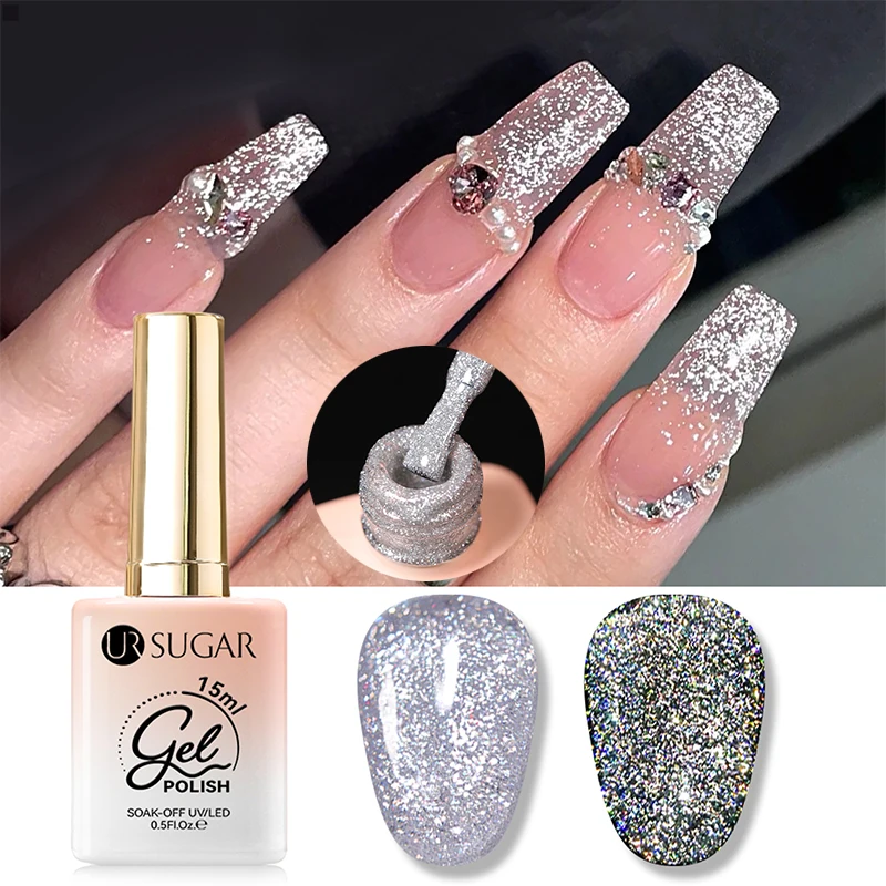 

UR SUGAR 15 мл Светоотражающий гель-лак для ногтей Gold Sliver Red Shinning Glitter Полуперманентный дизайн ногтей Neon Soak Off УФ-гель-лак