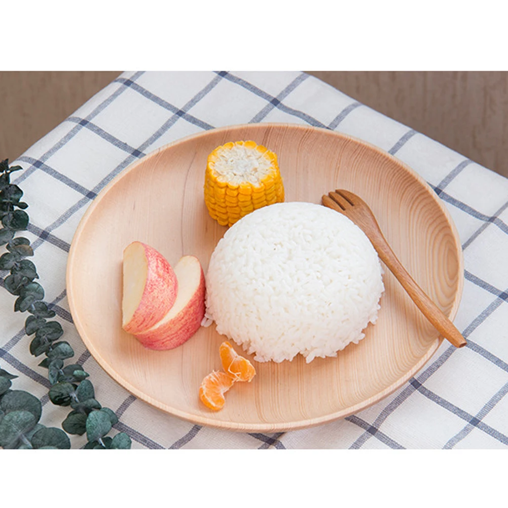 

Round Wooden Dinner Plates Ecofriendly Delicate Dinnerware Utensils for Daily Party and Wedding 14x2cm