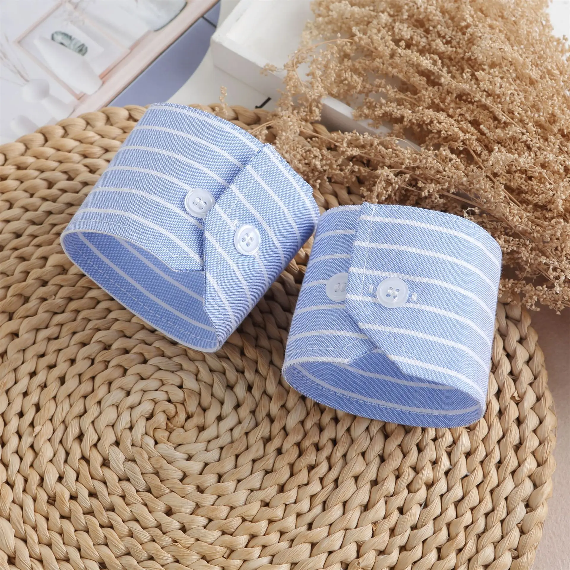 

1 Set Blue Striped Detachable Collar Cuff Set European Design Wear Polyester Cotton Warmth Formal Office Party