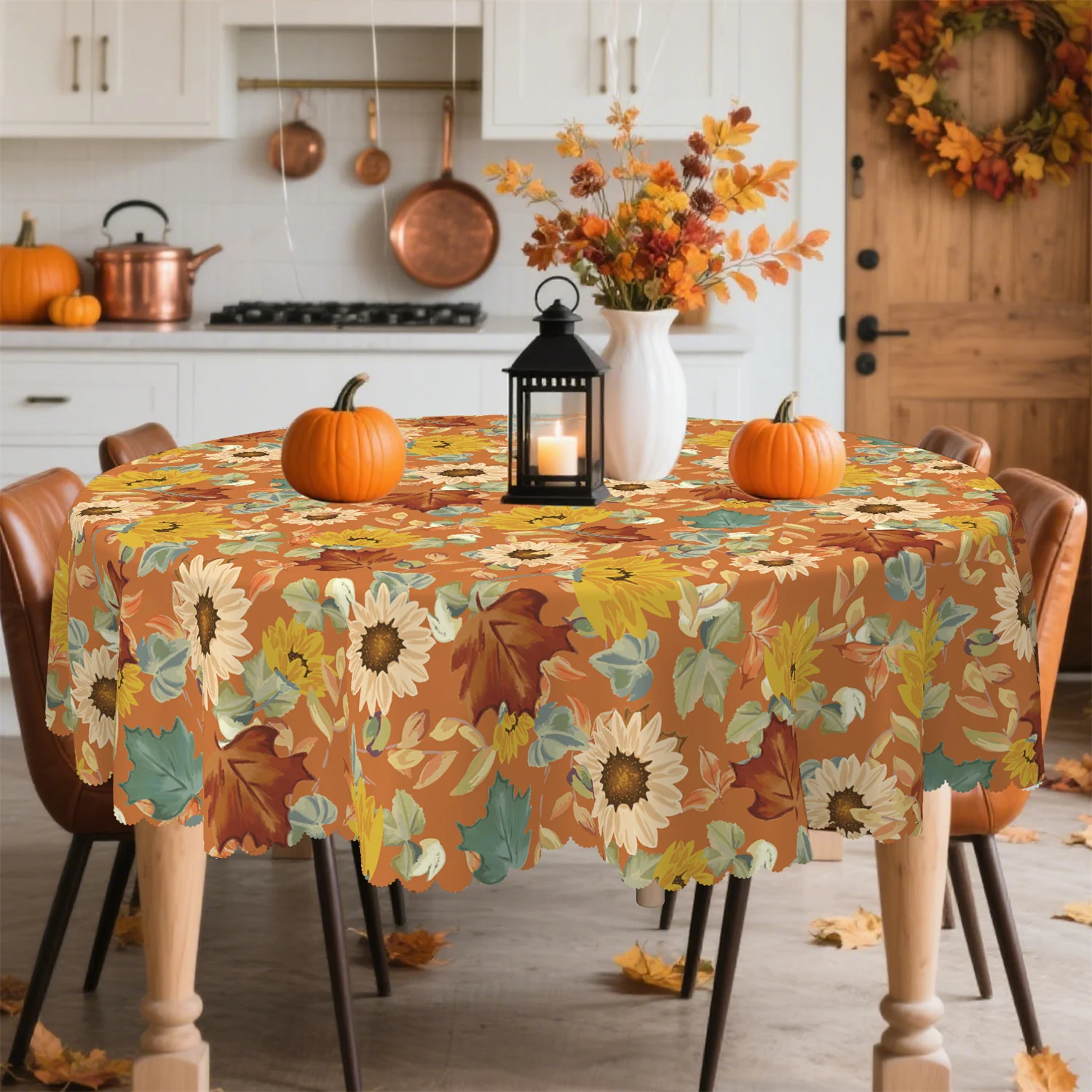 Sunflower and maple leaf leaf autumn tablecloth, one pack, suitable for dining tables, parties and outdoor decorationszyc