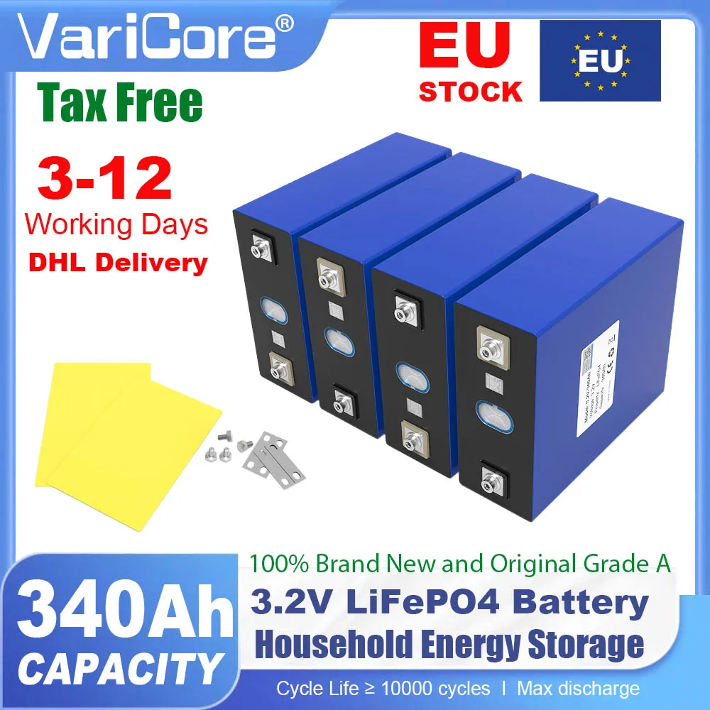 Batterie Lifepo4 3.2V 340ah, 10000Cycles, Lithium fer Phosphate pour camping-cars solaires de voyage 12v 24v, voiturette de Golf, Yacht Grade A, sans taxe