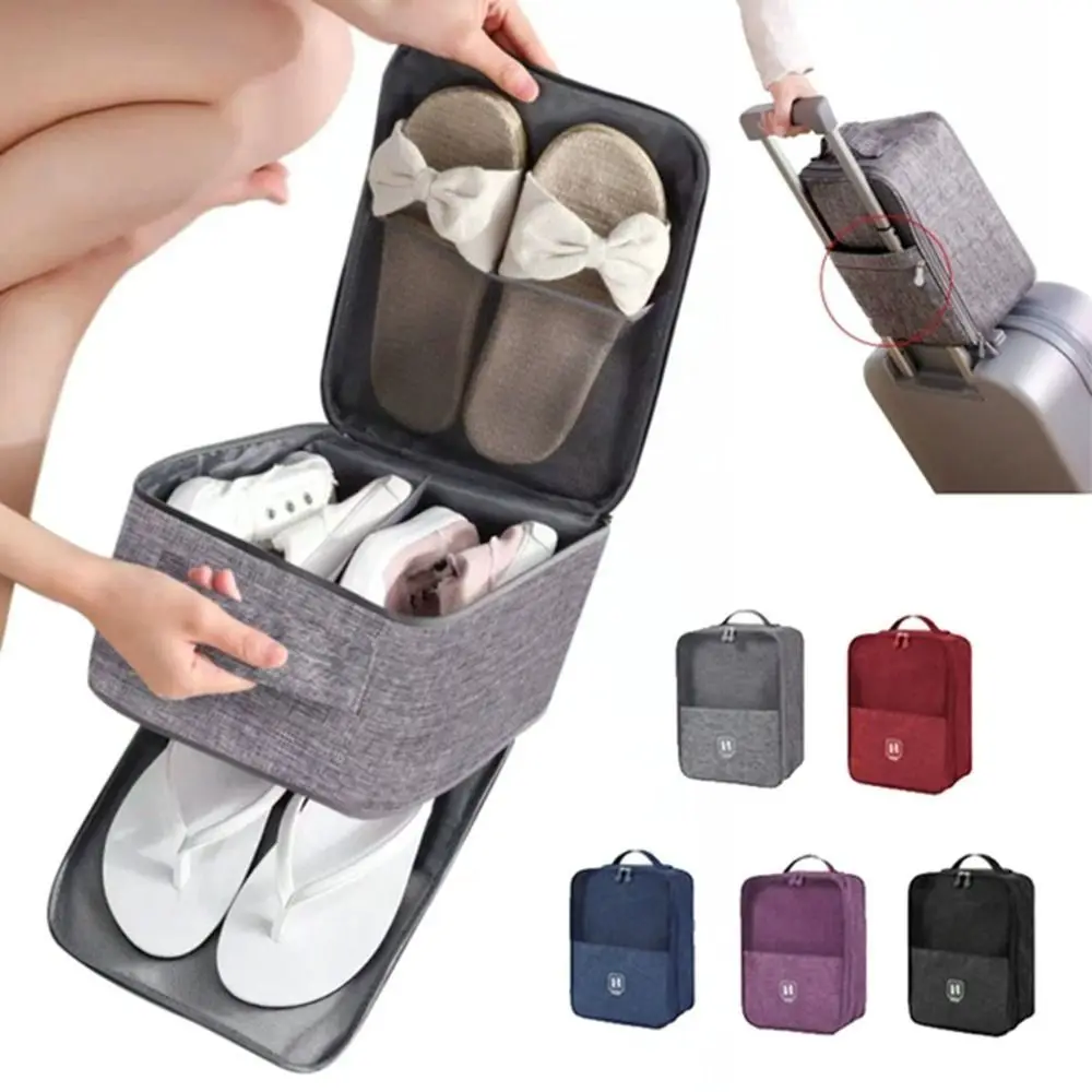 

Double Layer Shoes Storage Bag Breathable Mesh Hanging Travel Shoe Bag with Pocket Space-saving Shoes Packaging Pouch Luggage