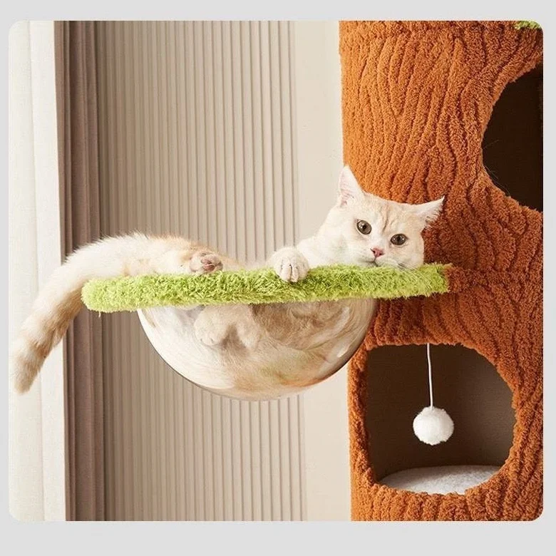 Ceiling to Floor Cat Tree Multi-Level Cat Climbing Frame with Green Leaves for in Door Cat