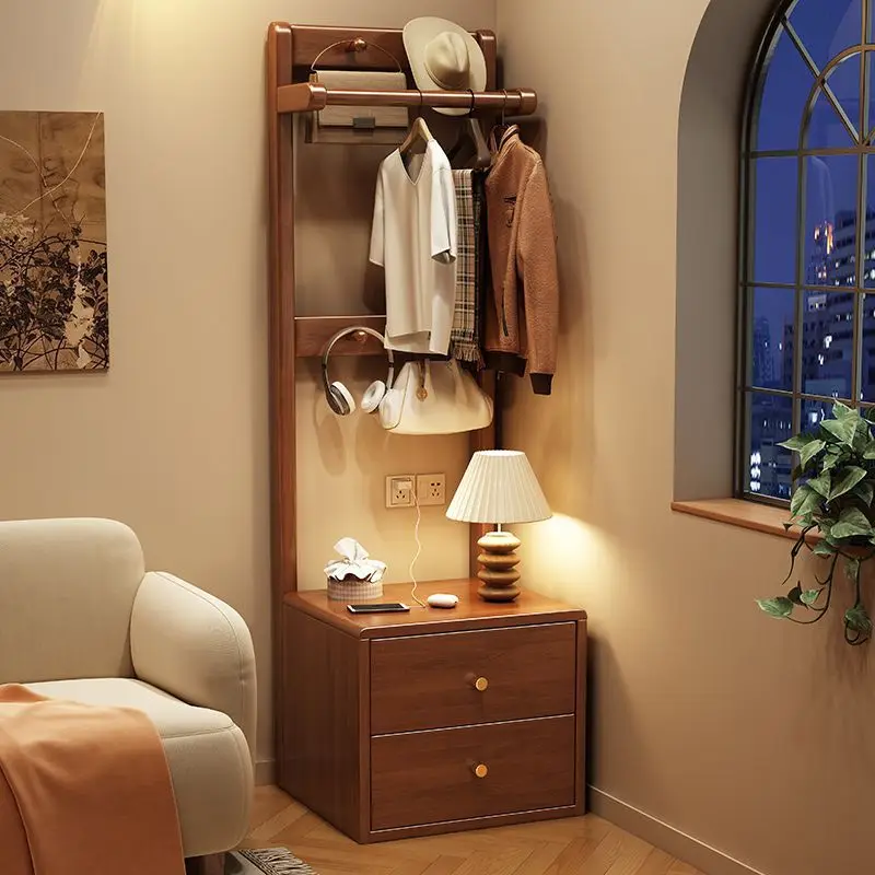 Solid wood clothes and hats floor-to-ceiling bedroom small multi-functional storage cabinet hanger integrated rack