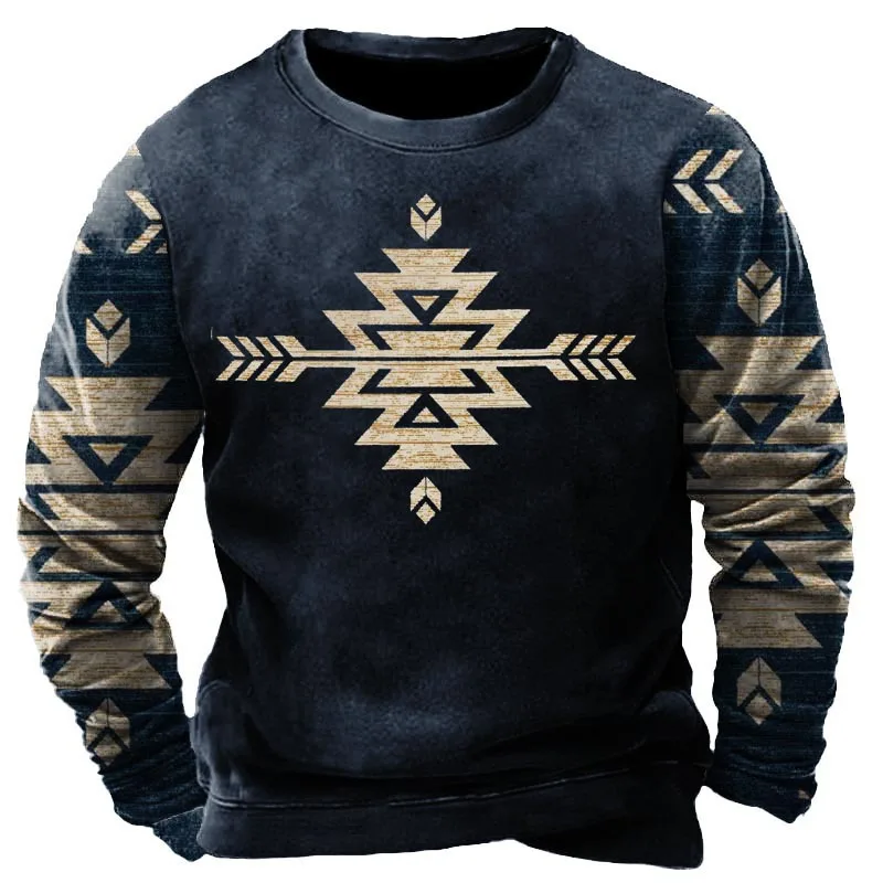 

Men's Retro Pattern 3D Printing Polyester Hoodless Sweatshirt Spring And Autumn Casual Loose Round Neck Hoodies Street Pullovers
