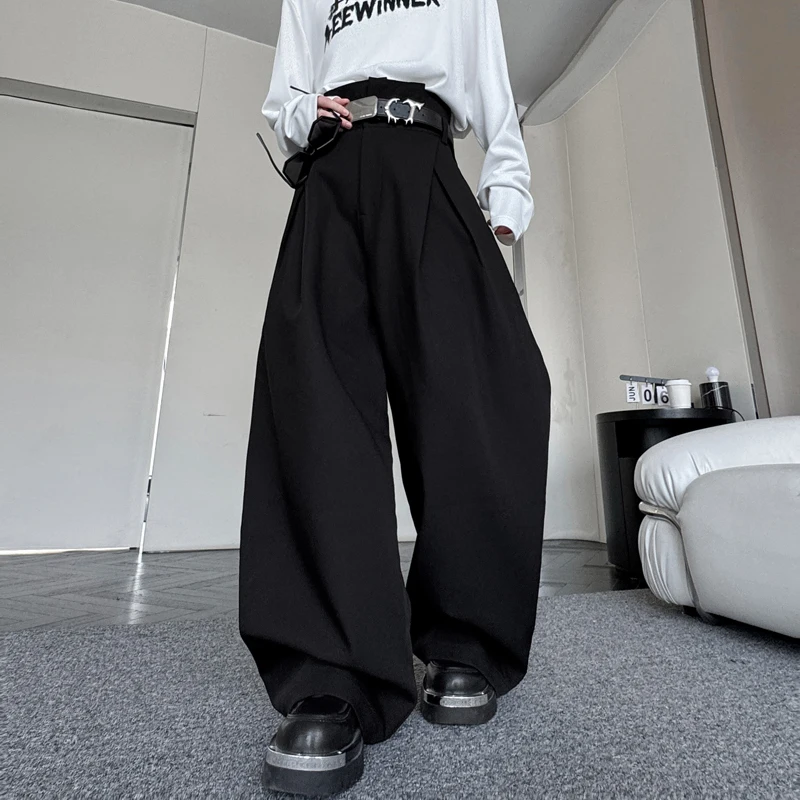 Luzhen 2025 nova moda cor sólida design plissado solto em linha reta calças casuais dos homens coreano elegante bonito calças masculinas jy3446